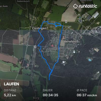 Laufstrecke 5 Kilometer am 09.06.20 in Benefeld